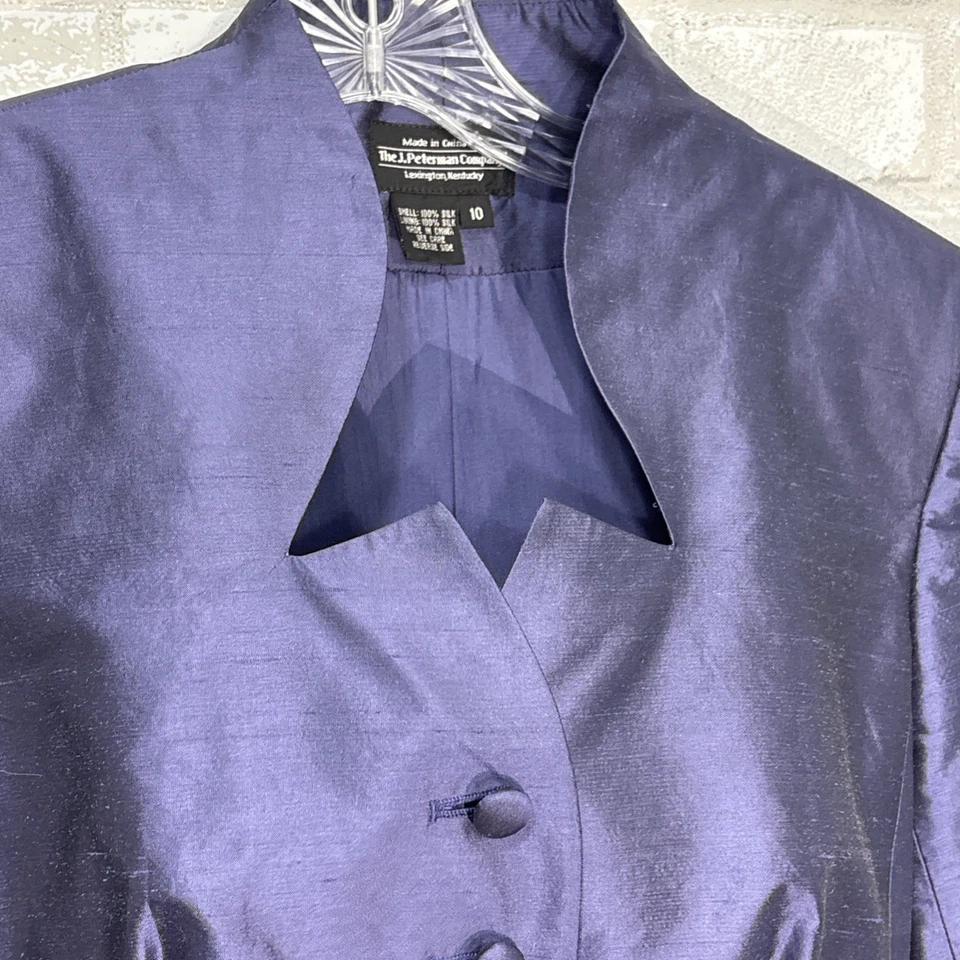 Blazer De Colección J Peterman 100% Seda Azul Peplum Mujer 10 (Se Ajusta a M) Chaqueta de Vacaciones Foto 3 de 4