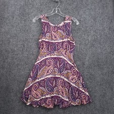 Free People Womens 6 Purple Paisley Print Sleeveless Mini Dress Boho Fit Flare