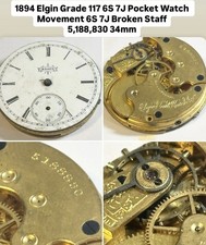 1894 Elgin Pocket Watch Movement 6S 7J Broken Staff 39mm