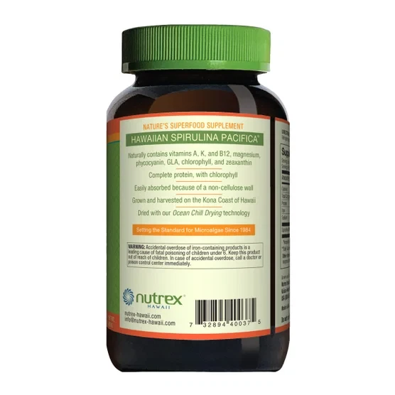 Spirulina havaiana pura 3000 mg. 360 comprimidos 100% vegana não transgênica cultivada no Havaí - Imagem 2 de 4