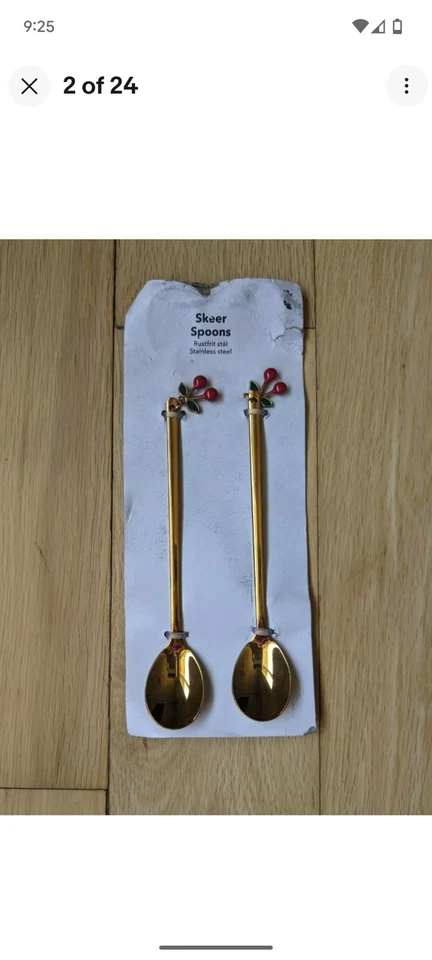 Cucharas Skeer 2 piezas - Flying Tiger Copenhagen. 6". Acero inoxidable dorado brillante. Foto 2 de 4