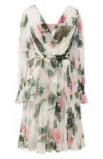 DOLCE & GABBANA Dress White Silk Floral Print A-line Midi IT50/US 36 4820$ 