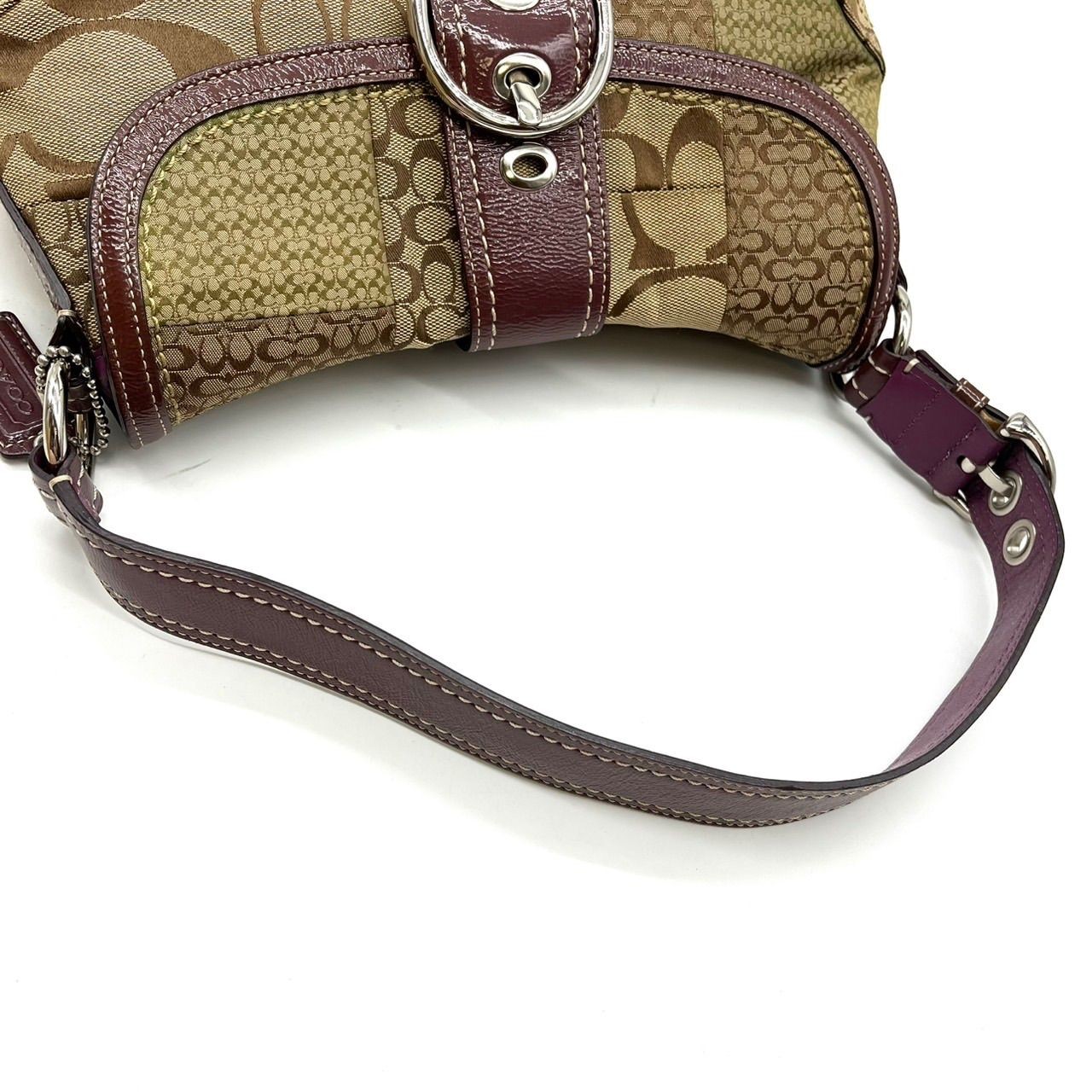 Good condition COACH Y2K patchwork brown beige si… - image 5