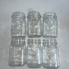 Set Of 6 Different Ball Perfect Mason Jar Ribbed Pint Clear Glass 1923-1933
