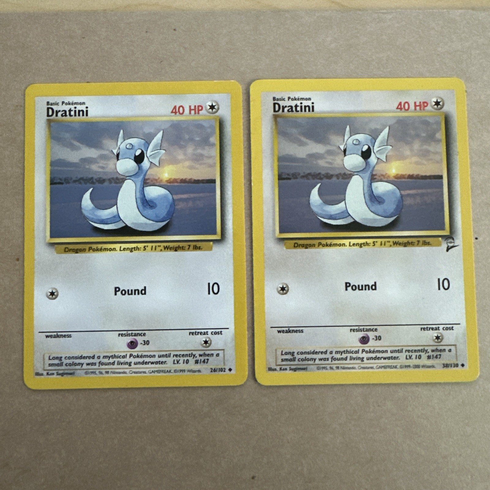 Base Set Dratini #26/102 & Base Set 2 #38/130 Dratini Pokemon TCG