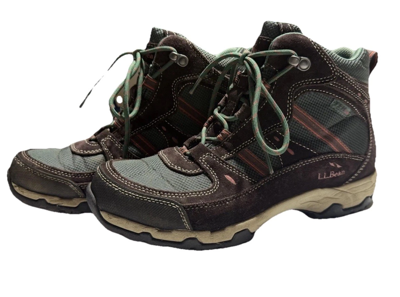 LL Bean Trail Model Mid Waterproof Hiker Boots Brown/Green/Red Women's 10
