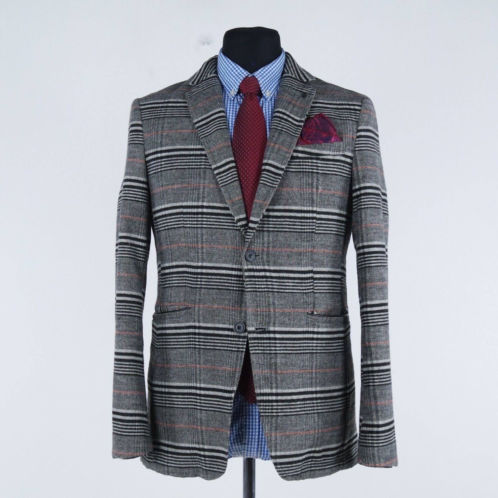 Mens Check Plaid Blazer 40R UK Size ZARA Grey Wool Sport Coat Spring Jacket thumbnail 4