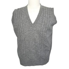 JANTZEN Men's Large Vintage Gray Wool Cable Knit V-Neck Sweater Vest Made in USA
