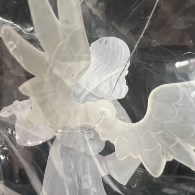 Vintage holiday cheer winter frost clear frosted angel playing violin ornament 