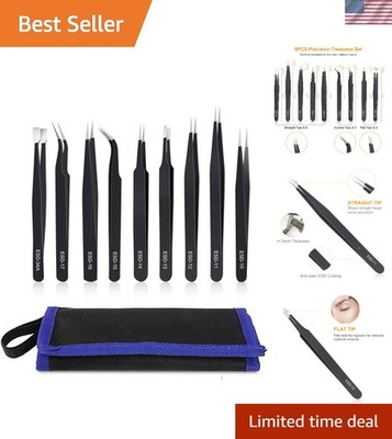 9PCS Precision Tweezers Set, Upgraded Anti-Static Stainless Steel of Tweezers...