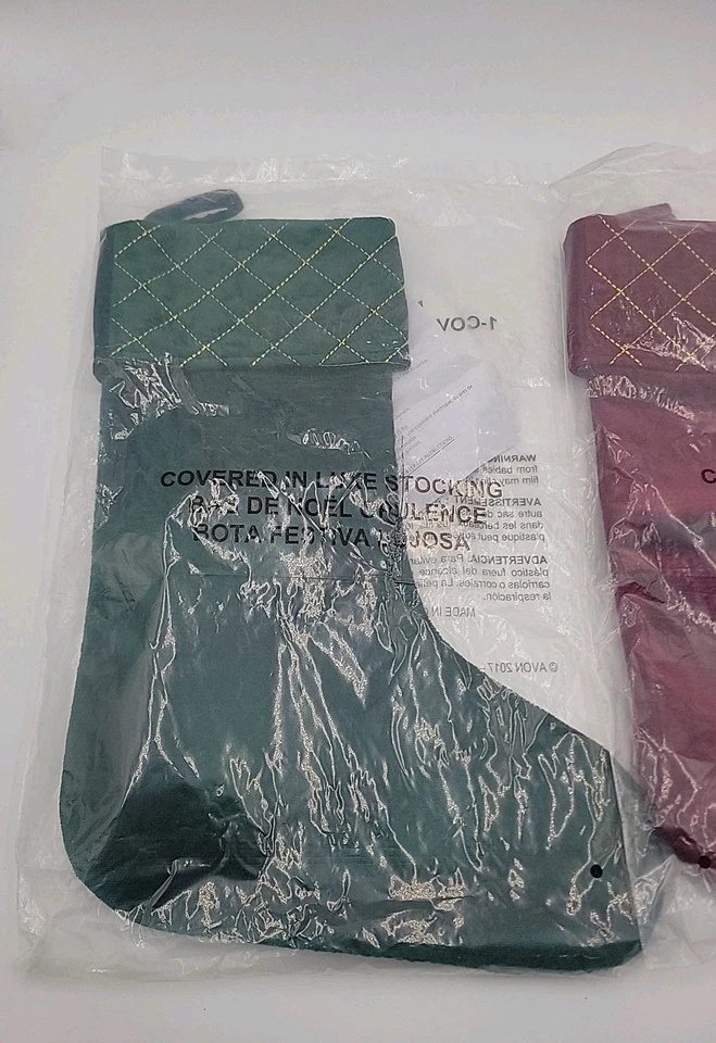 Set Of 2 Avon Covered In Luxe Velvet Stockings Red And Green With Gold Stitching - Image 2 of 4