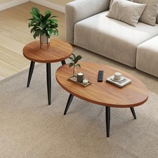 2-Piece Nesting Coffee Table Set, Oval  Round Mid-Century Modern Side Tables...