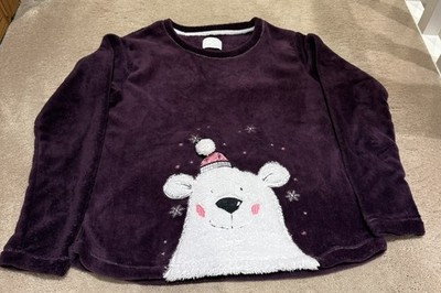 Matalan Purple Fleecy Pyjama Top - Size M - Polar Bear Design 