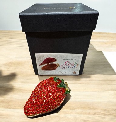 Objet D Art #38 GOSH GARNET! strawberry Blinged Hinged Trinket Box