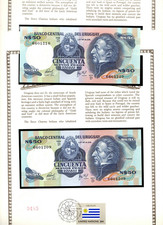 Uruguay 50 Pesos 1981 P-61c UNC w/FDI UN FLAG STAMP 6601209,10 2 consecutive