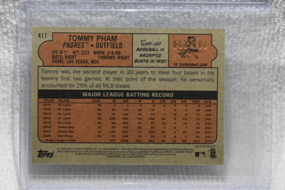 Tommy Pham 2021 Topps Heritage SP Mini #411 San Diego Padres 12/100 - Image 2 of 2