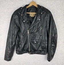 Vintage Berman’s Black Leather Quilted Bomber Moto Jacket Men's 38 L Heavy Biker