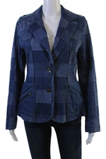 Love The Label Womens Quilted Check Cotton Blazer Blue Size S