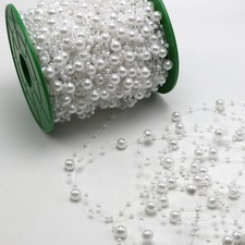 60 Meter White Pearl Beaded Garland Wedding Bouquet Decoration Craft on Spool