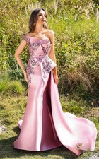 Terani Couture 5309 one Shoulder Eembroidered Floral Applique Gown SZ:8 $813 NWT