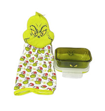2pc Set Grinch Glass Container With Lid Hanging Grinch Kitchen Hand Towel
