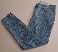 O'Neill Ashley Skinny Jeans Womens 10 Blue Paisley Print Stretch Ankle Zip