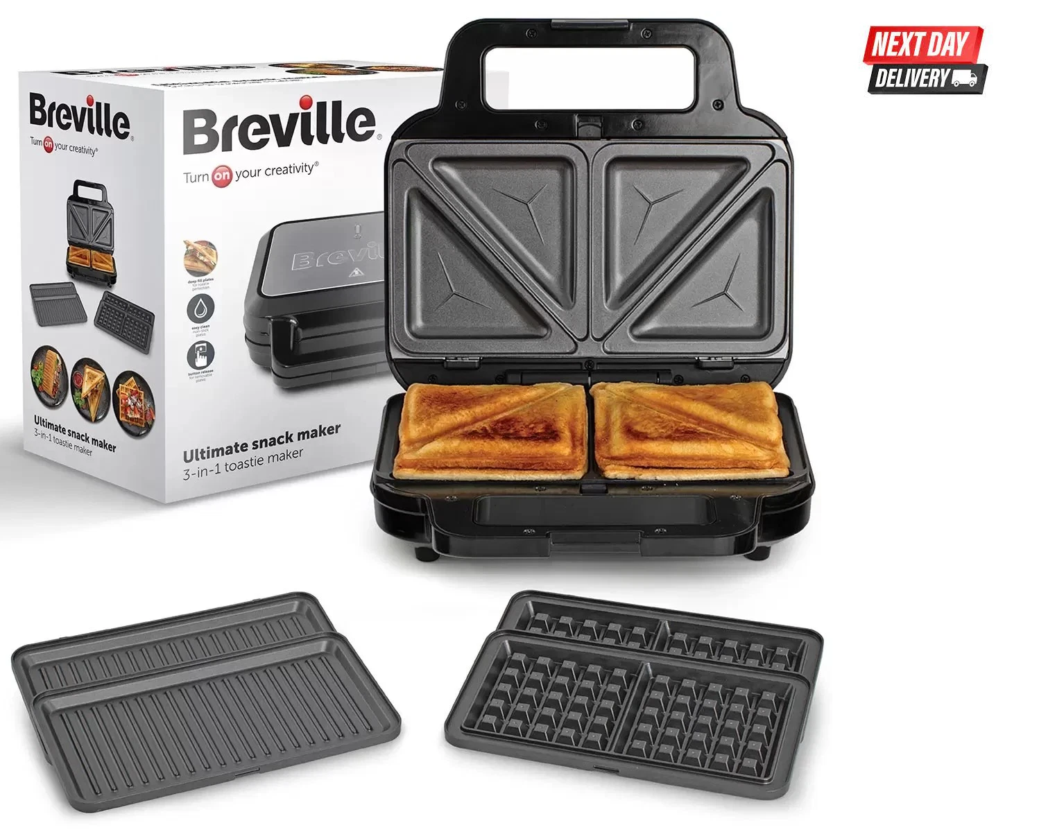 Breville 3 in 1 Sandwich, Waffle and Panini Maker Next Day Delivery