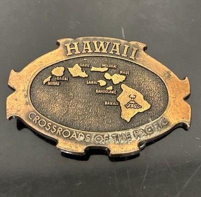 Hawaii Crossroads of the Pacific Island Map Belt Buckle Century Made in Canada