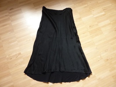 Mango Vokuhila Midi Rock A-Linie Satinrock Gr. L schwarz
