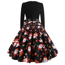 Christmas Swing Dress Long Sleeve Skater Dress Rockabilly Theme Party Xmas Women