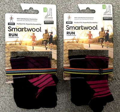 Lot of 2 pairs SmartWool Run Low Ankle Stripe Socks Zero Cushion Merino Wool M