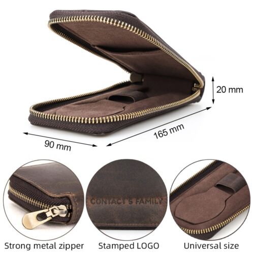 Vintage Genuine Leather 1 Watch Storage Box Case Pouch Organizer Zipper Closure - Picture 3 of 7