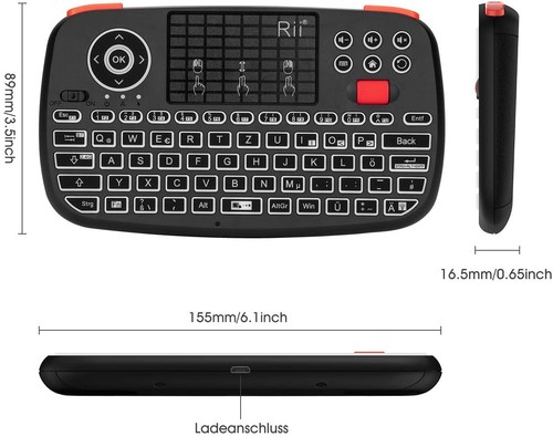 Rii i4 Mini Dualmodus Funk Tastatur Touchpad Mausrad Backlit Keyboard, deutsch - Bild 4 von 6