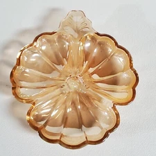 Carnival Glass Divided Dish Amber Candy Nut Clover 3 Leaf Shape Marigold VTG