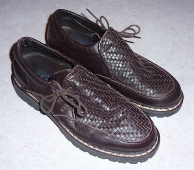 LOUIE by RICHTER - BROWN WOVEN & SOLID LEATHER SIDE-TIED OXFORDS - WOMENS 36/5.5
