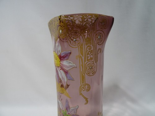 ANCIEN VASE EN VERRE SOUFFLE EMAILLE FLEUR ET MUGUET LEGRAS GLASVASE VASE GLASS - Picture 10 of 11