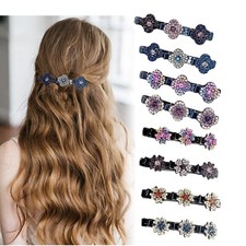 Sparkling Crystal Stone Braided Hair Clips,Satin Fabric Hair Clips Braided Cl...