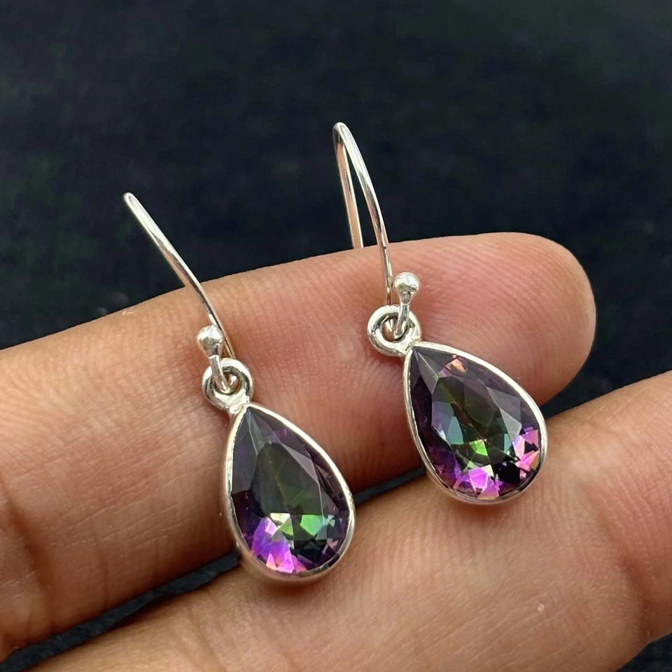 Arco Iris Topacio Místico Plata 925 Hecho a Mano Anillo Pendiente Conjunto KJ-725 Foto 2 de 4