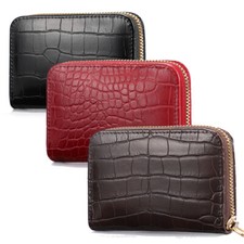 Women's Mini Leather Credit Card Holder Zip Around Accordion Style Small Wallet