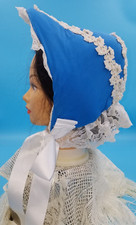 SPOON BONNET Reproduction 1860 Civil War Victorian Blue Silk Handmade