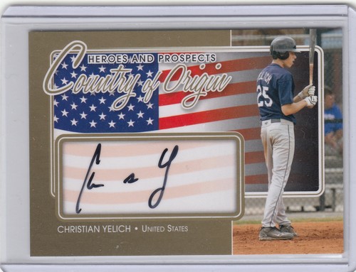 2011 ITG Heroes & Prospects Christian Yelich Country Origin Autograph Gold /10 - 第 1/2 張圖片