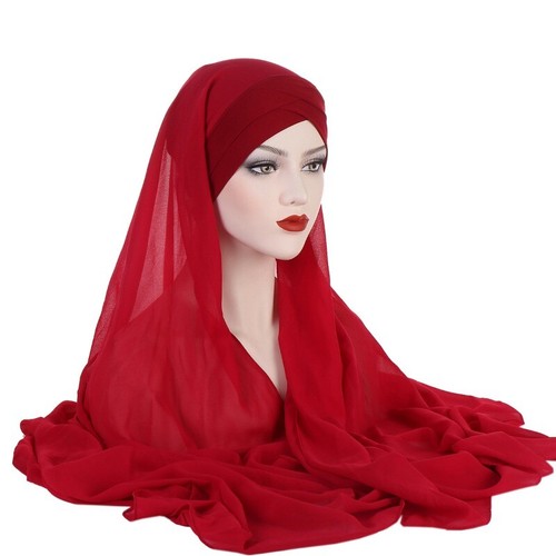 Lady Chiffon Wrap Headscarf Chiffon Scarf Forehead Cross Headband Wrap Hat Solid - Picture 6 of 21