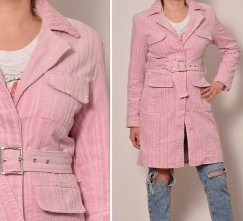 Pink Corduroy Trench Coat | Belted Waist Flap Pockets Coat | Hidden Buttons Cute - Picture 1 of 8