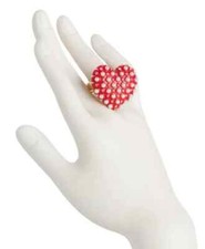 NEW BETSEY JOHNSON GOLD,RED HEART FAUX PEARL PINK CRYSTALS FITS ALL STRETCH RING