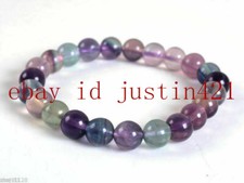 Natural 6/8/10/12mm Multi-color Fluorite Gemstone Beads Stretch Bracelet 7.5''