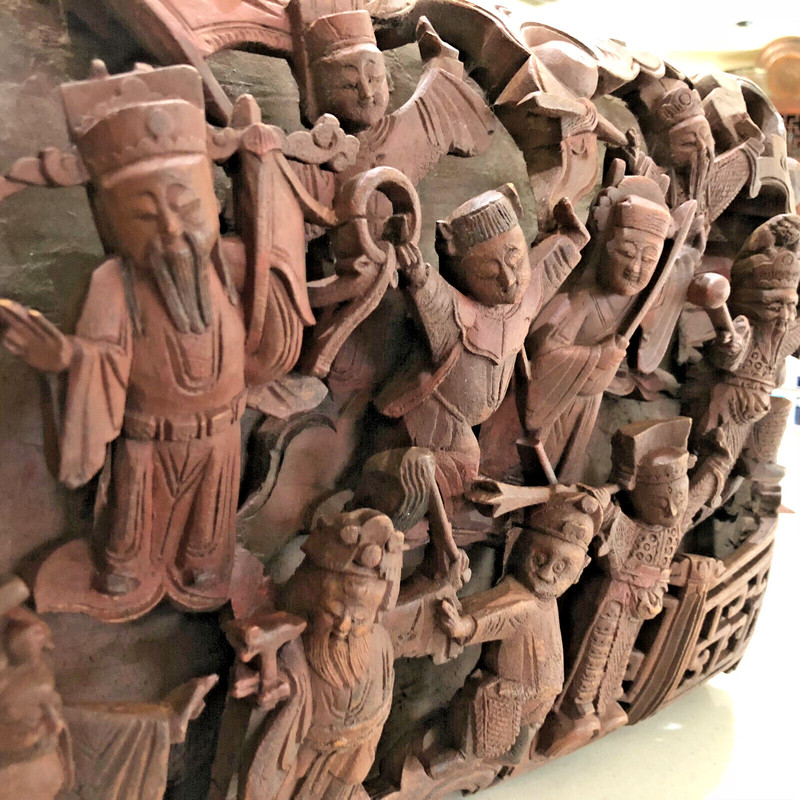 Antique CHINESE WOOD CARVING Immortals Scholars Rare Provenance FUJUAN QING