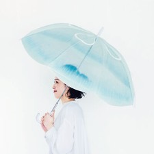 Felissimo Swimming in the Rainy Sky Transparent Jellyfish Umbrella Blue