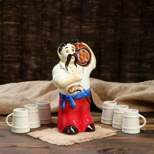 GIFT SET. "COSSACK WITH BARREL" 1 liter, 6 glasses 50 mm. Ceramics.gifts 2024. - Picture 1 of 7