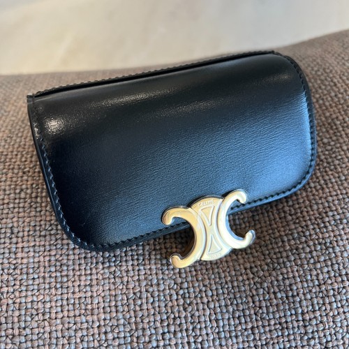Celine Card Holder with Flap in Shiny Calfskin Black / 100% Authentic / - Picture 5 of 12