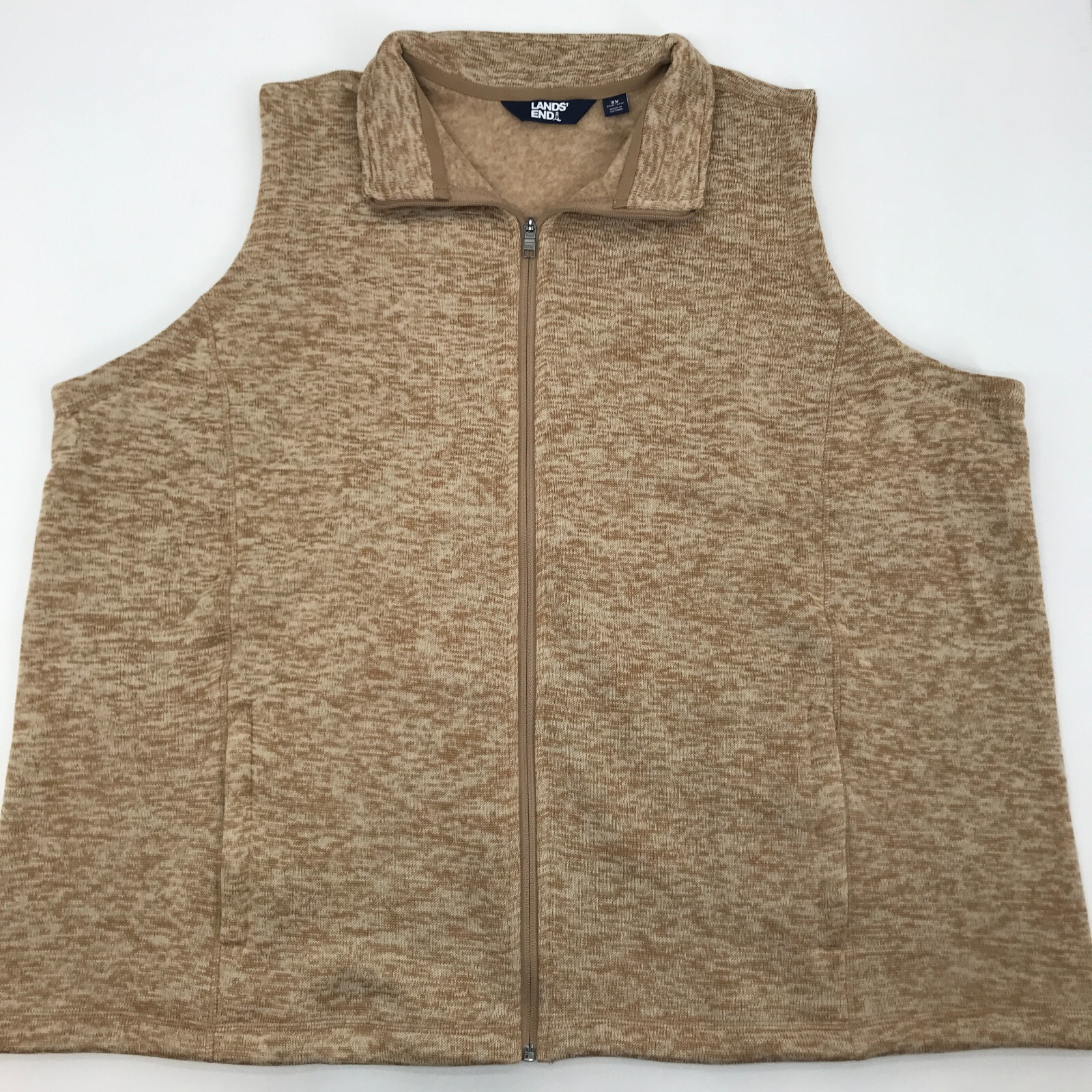 Lands' End Sweater Fleece Vest 3X Women's Plus Size Beige Camel Full
